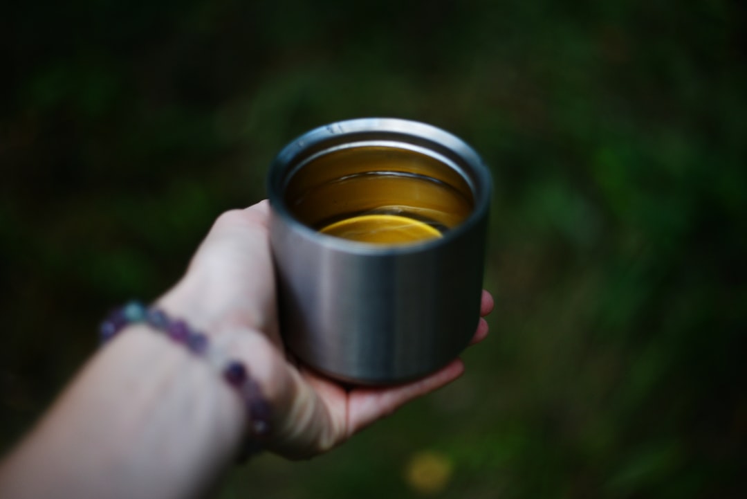 Close-up image showcasing the material quality and design details of a Japanese titanium cup — highl