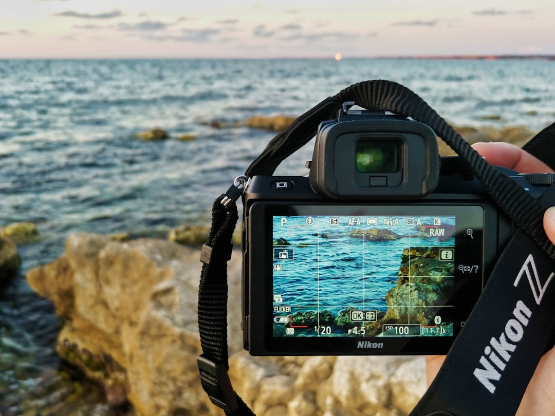 Hero image showing an outdoor photographer in a scenic natural setting (mountains, forest, or lakesi